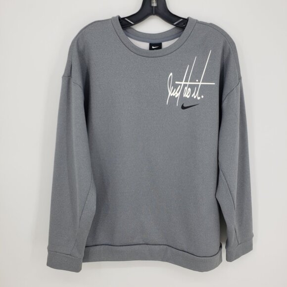 Nike Just Do It Pullover Sweatshirt L Mens Unisex Crew Neck Relaxed Swoosh Gray - Picture 1 of 7